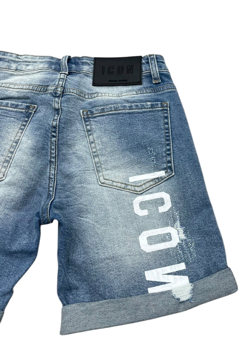 Bermuda da ragazzo con baffature, strappi frontali e logo lettering sul retro IBDS00452