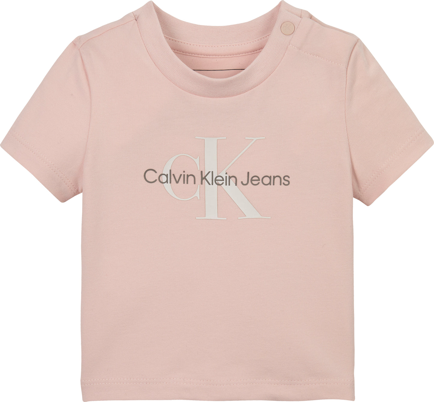 T-shirt girocollo da neonata con bottoni a pressione e logo monogram sul davanti - IN0IN00001