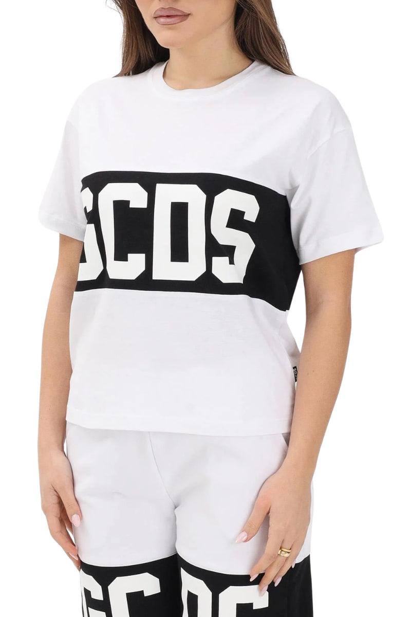 T-shirt da ragazzo e ragazza con maxi con logo lettering a contrasto fronte e retro Z0UJQC585J105