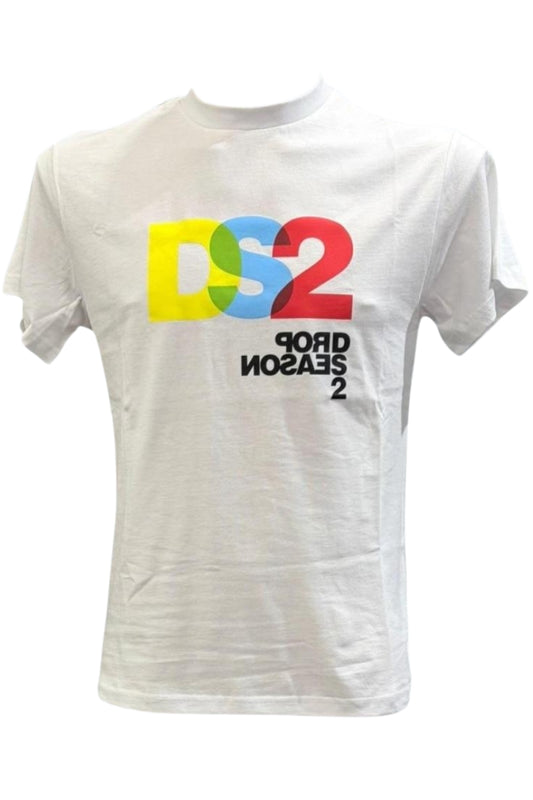 T-shirt da uomo in cotone con maxi stampa frontale loggata multicolor SS26B06