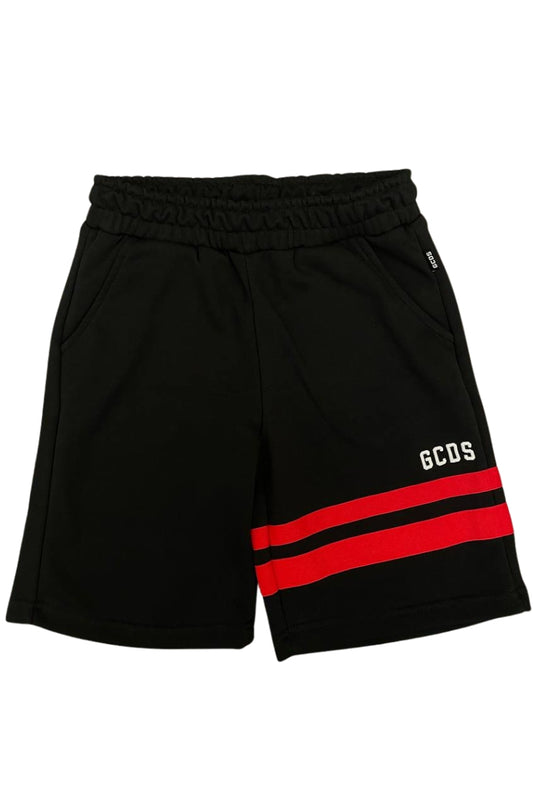 Bermuda da ragazzo in cotone garzato con dettagli a contrasto colore a sinistra ZOUJQL594F004