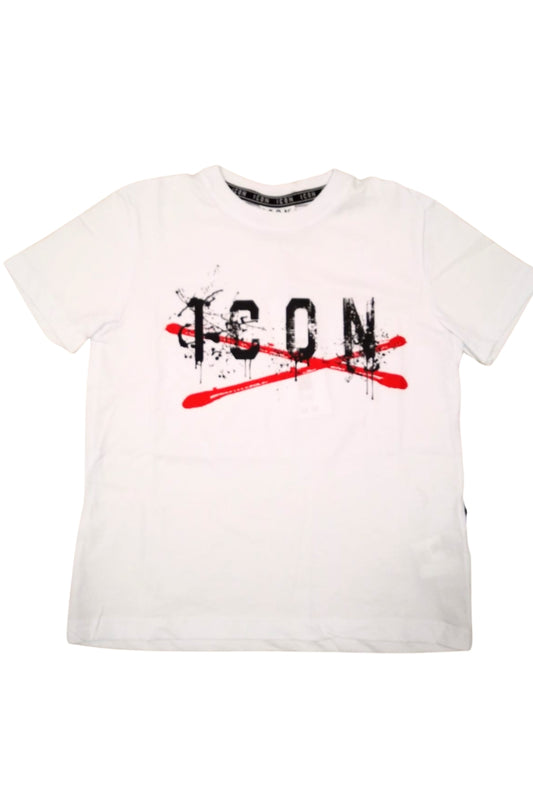 T-shirt girocollo da ragazzo con maxi stampa con logo lettering e schizzi vernice spray IBKS001004