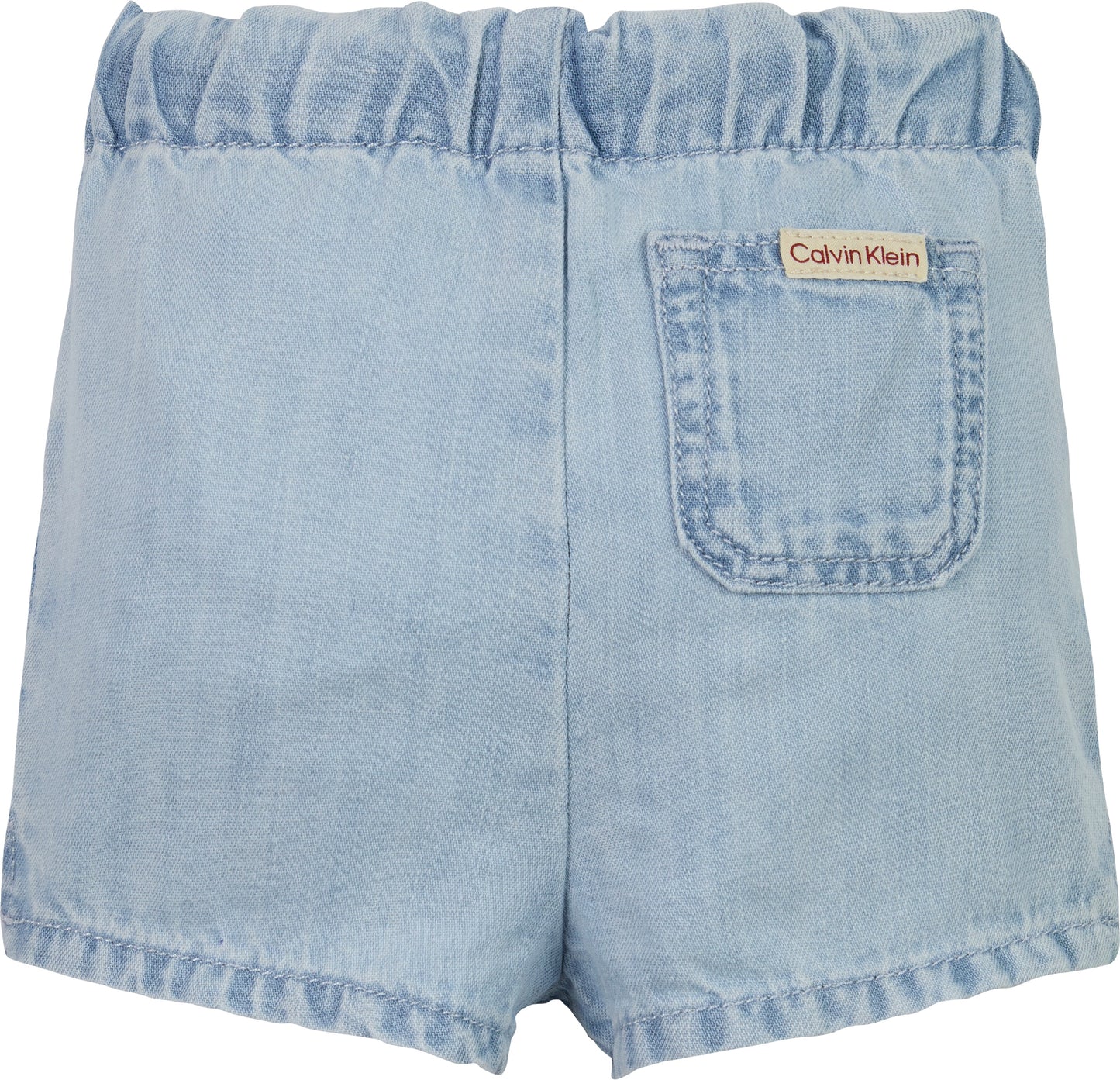 Shorts denim da neonata in misto cotone lino con vita media e logo monogram - IN0IN00303