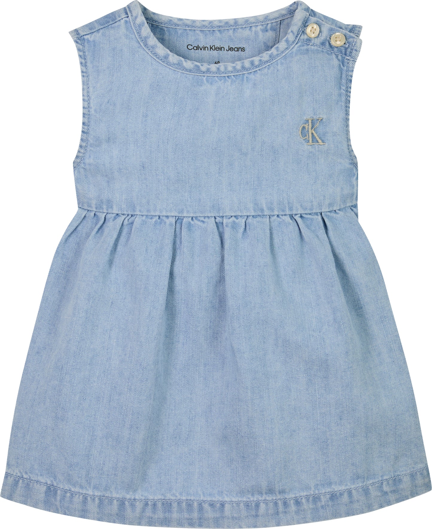 Abitino smanicato in denim da neonata con logo monogram sul petto - IN0IN00298