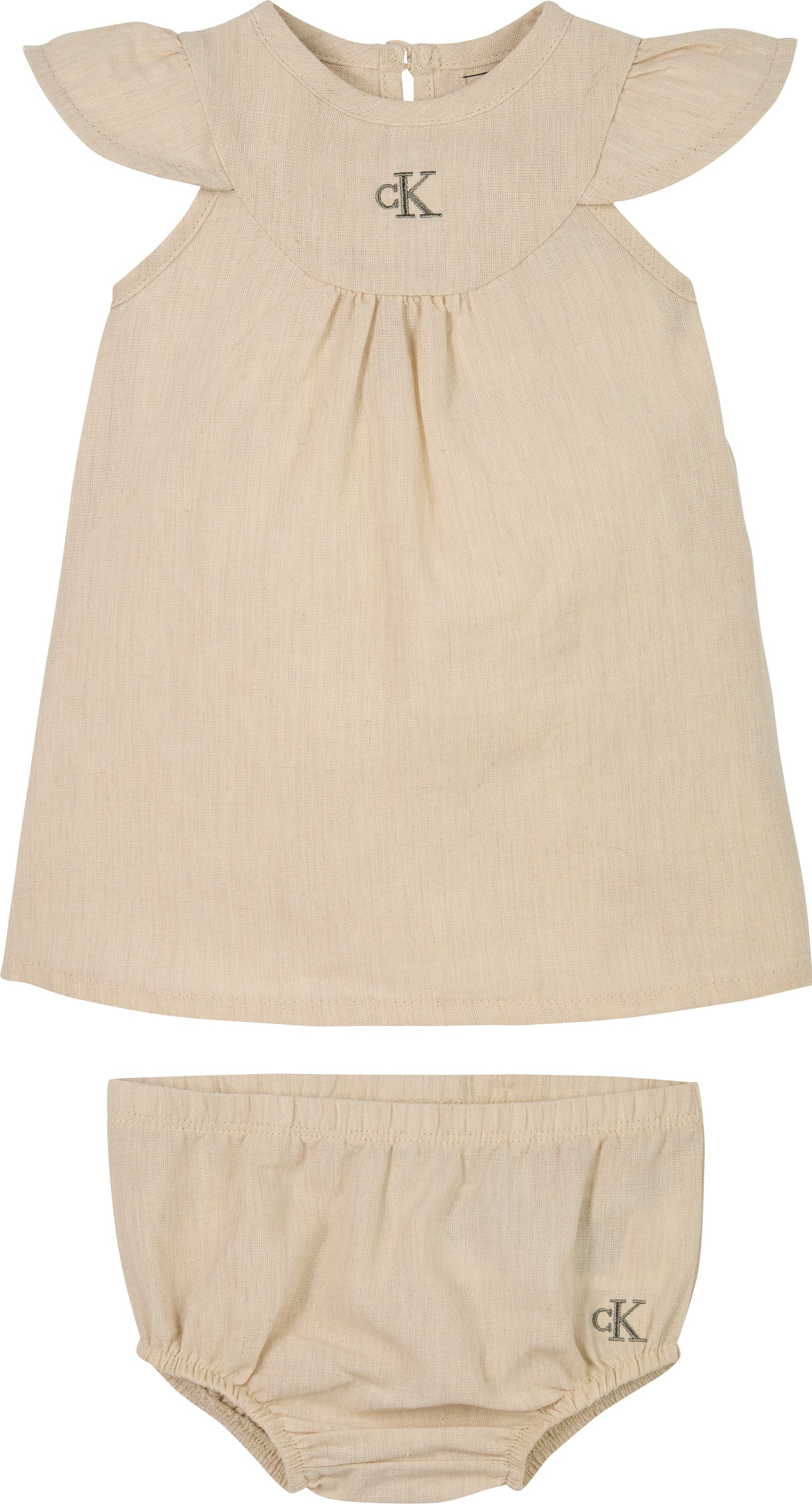 Completo due pezzi da neonata abitino e culotte in misto lino cotone - IN0IN00299