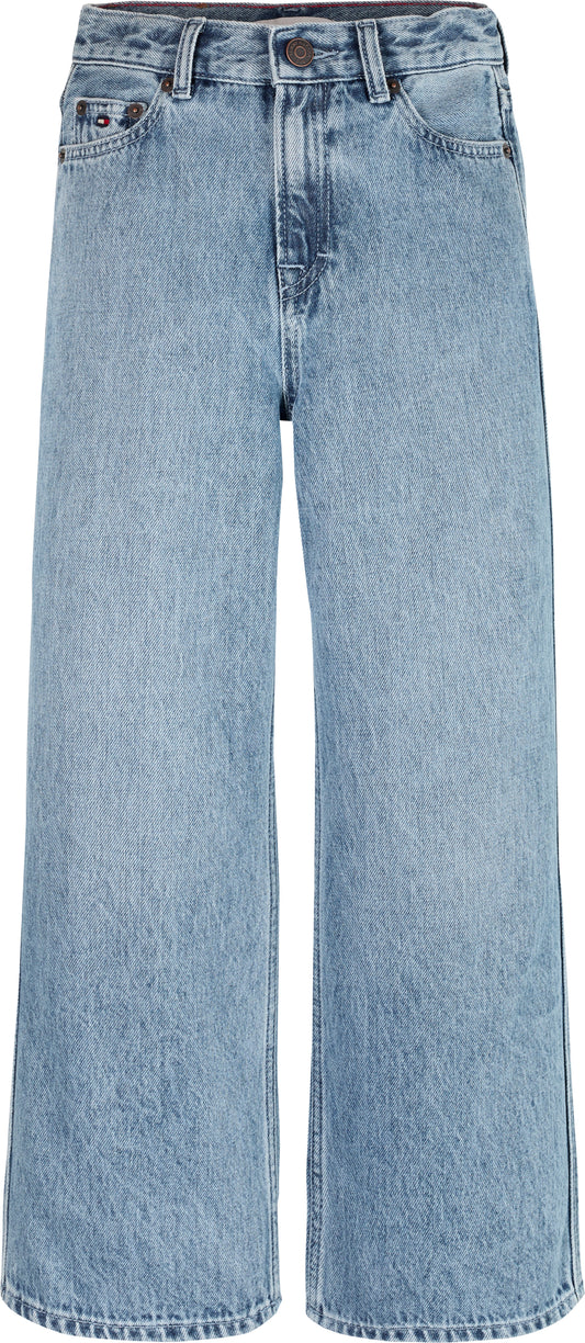 Jeans da ragazza in denim rigido con taglio ampio e dettaglio con bandiera in paillettes KG0KG08409