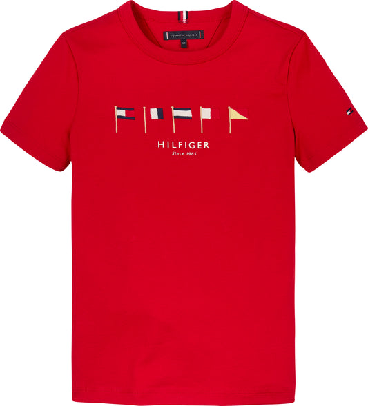 T-shirt girocollo da bambino con bandiere ricamate sul petto a maniche corte KB0KB09532
