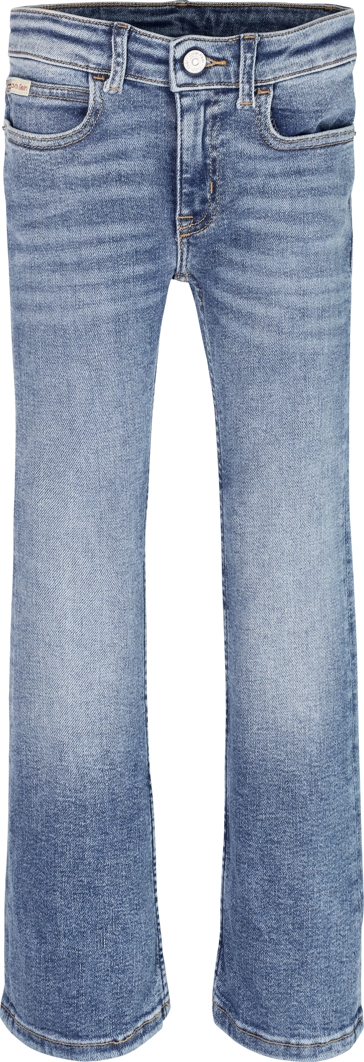 Jeans a zampa da bambina e ragazza con vita media e cinque tasche