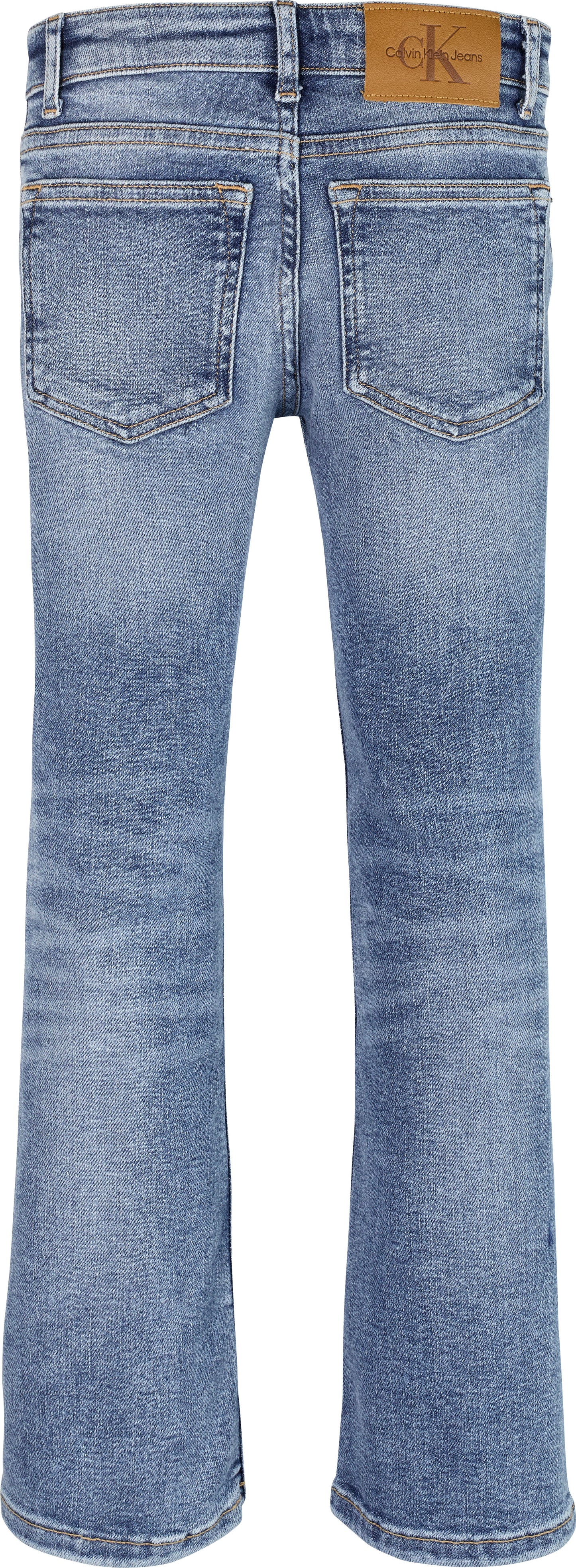 Jeans a zampa da bambina e ragazza con vita media e cinque tasche