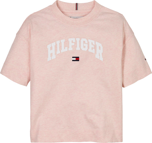T-shirt girocollo da ragazza in puro cotone mélange a maniche corte con logo lettering KG0KG08549