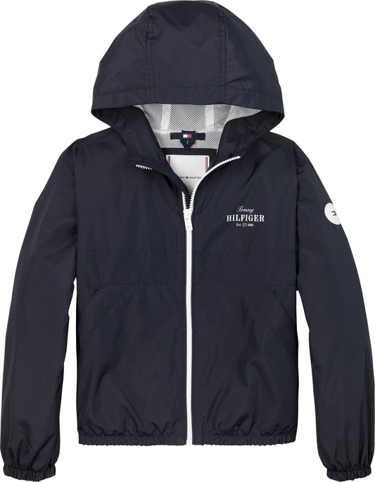 Giacca a vento regular fit da bambino e ragazzo con cappuccio e logo lettering sul petto KG0KG08580