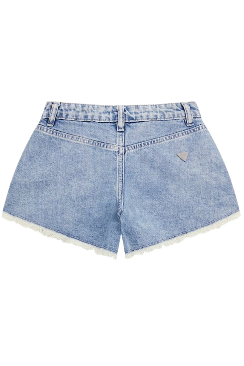Shorts da ragazza con orlo sfrangiato e strass all over sul davanti J5GD42D45E0