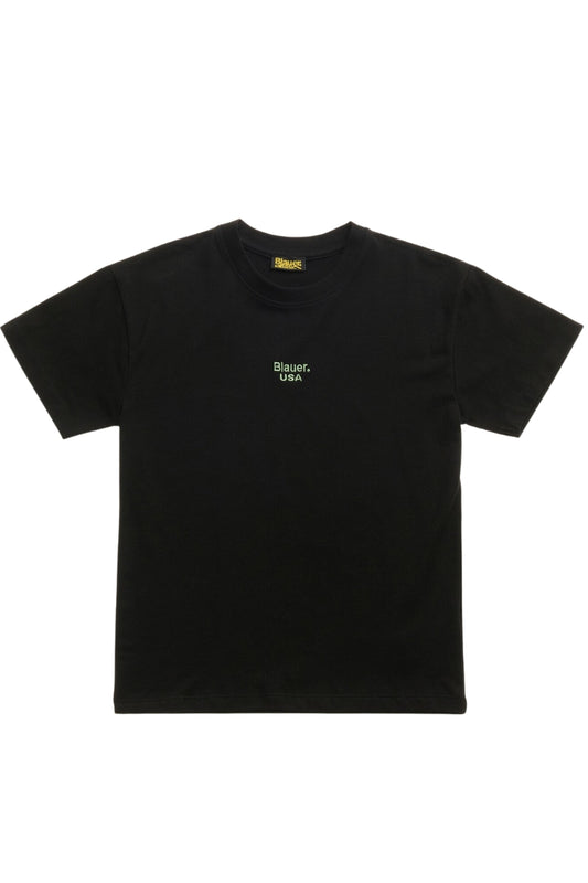 T-shirt da ragazzo con mini logo sul davanti e maxi logo sul retro a contrasto 25SBLKH02565