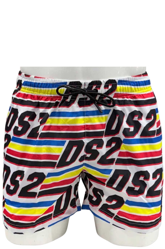 Costume da bagno da uomo modello boxer con multi logo lettering con color block all over SS26B09