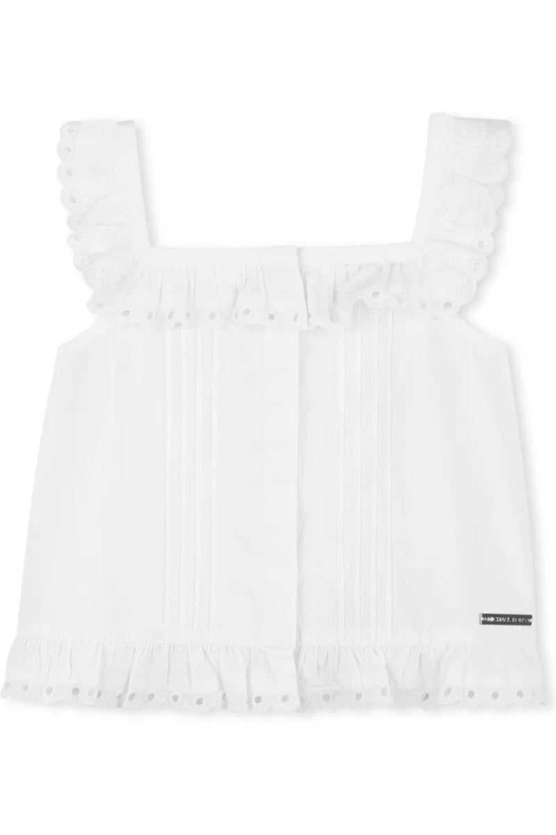 Top da ragazza in puro cotone con rifiniture in pizzo R30657/117
