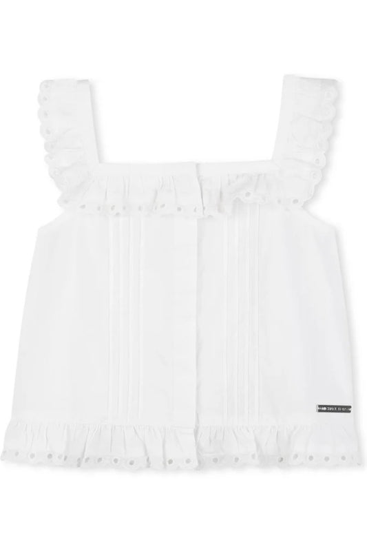 Top da ragazza in puro cotone con rifiniture in pizzo R30657/117
