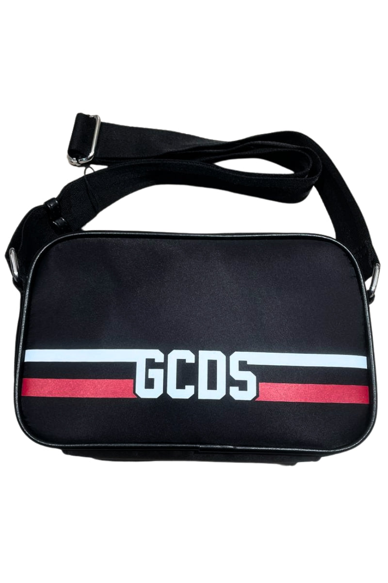 Borsa a tracolla da ragazza e ragazzo con dettagli e logo lettering a contrasto colore GCKB101