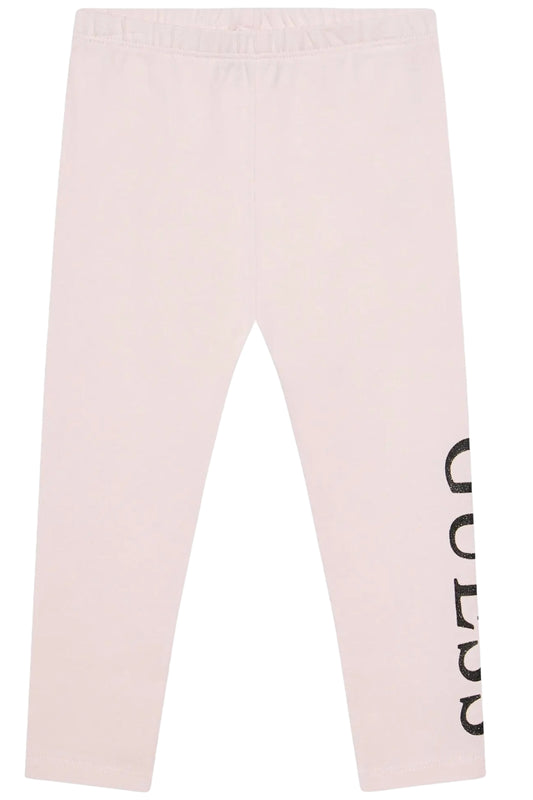 Leggins da neonata in cotone con maxi logo lettering glitterato a contrasto sulla gamba sinistra K3YB01J1314