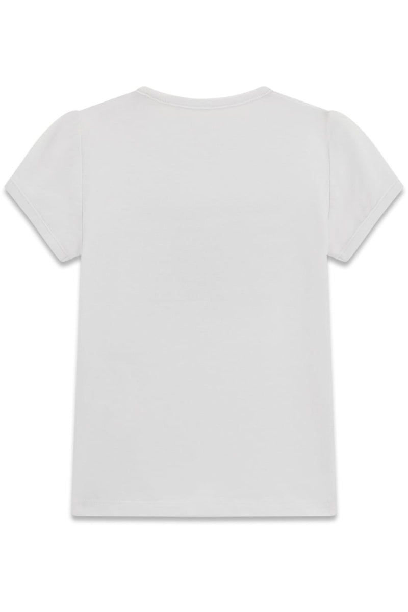 T-shirt girocollo da bambina in cotone con stampa frontale cuore, strisce e logo lettering (6 e 7 anni) K6RI15K6YW4