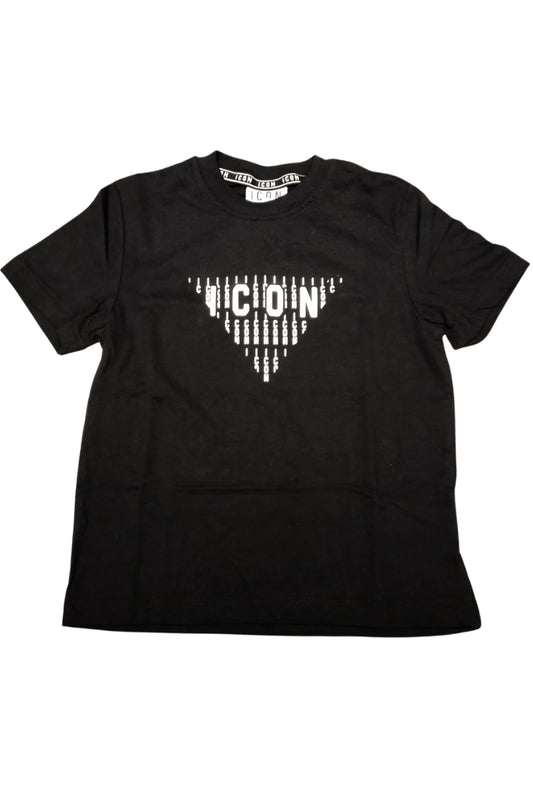 T-shirt da ragazzo con maxi triangolo stilizzato con multi logo lettering sul davanti IBKS001103