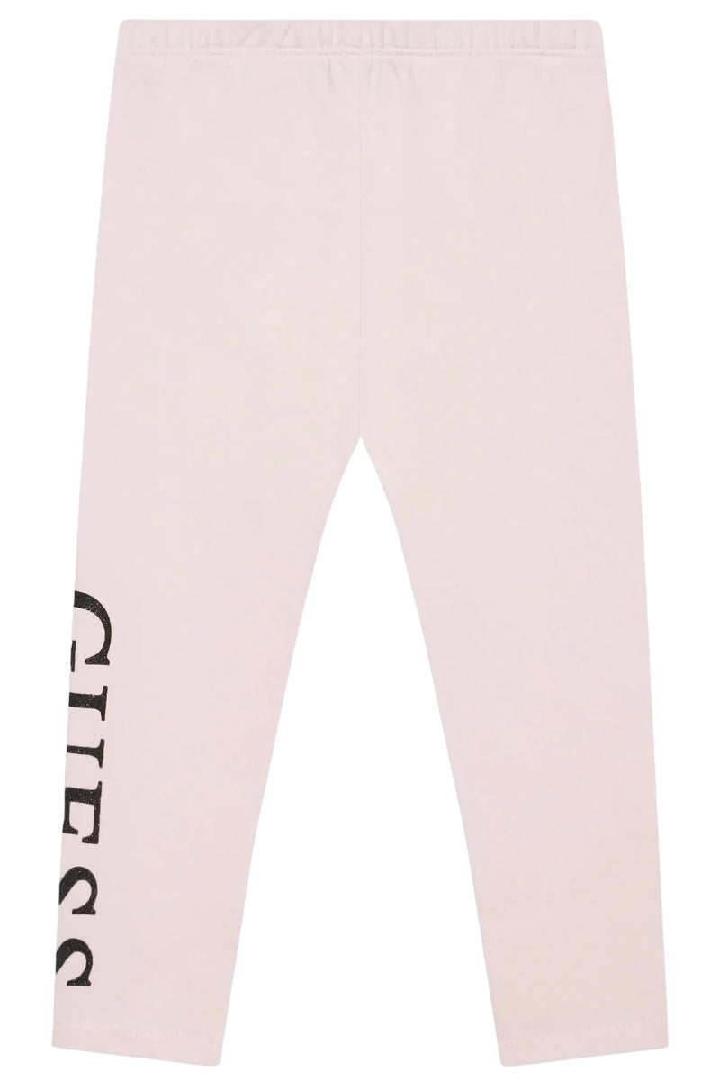 Leggins da neonata in cotone con maxi logo lettering glitterato a contrasto sulla gamba sinistra K3YB01J1314