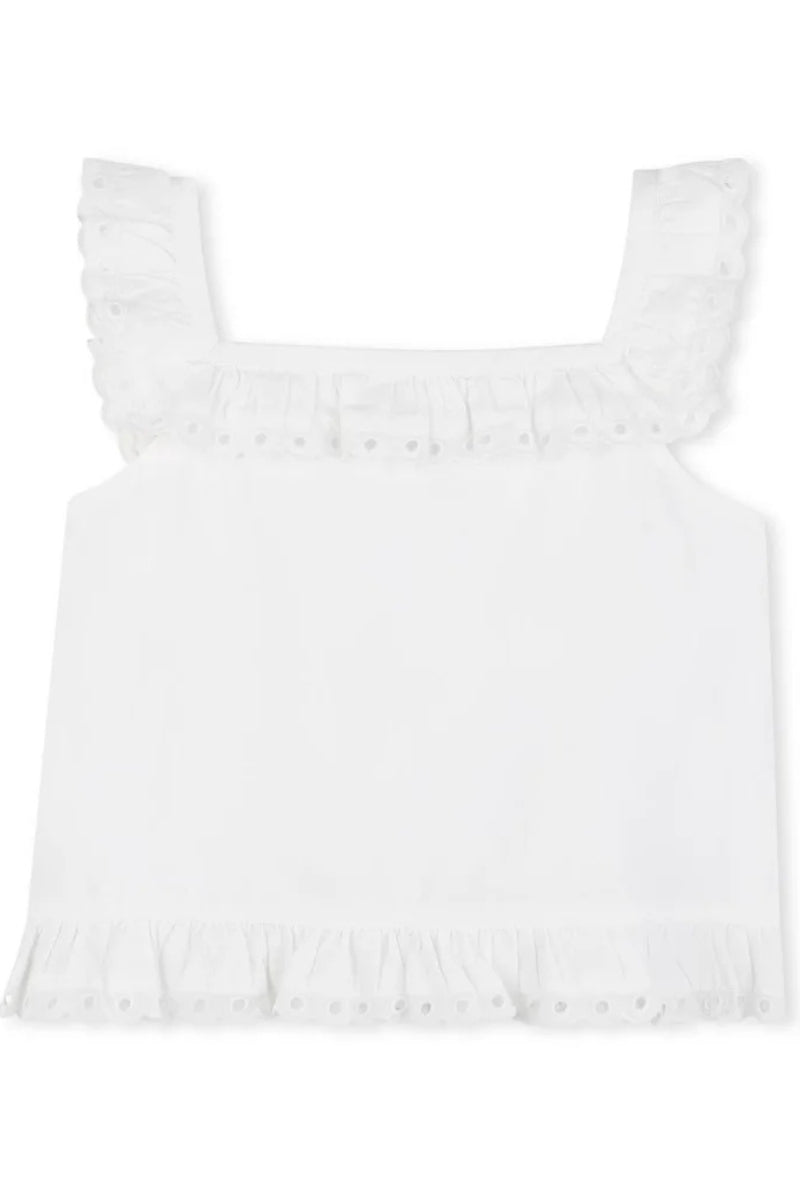 Top da ragazza in puro cotone con rifiniture in pizzo R30657/117