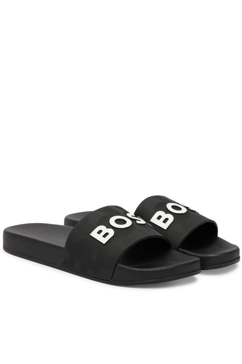 Ciabatte da ragazzo con logo lettering a contrasto colore J52669/09B