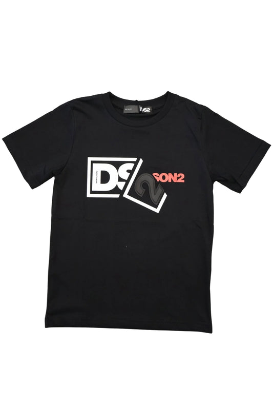 T-shirt girocollo da ragazzo con maxi stampa loggata a contrasto colore frontale SS26K41