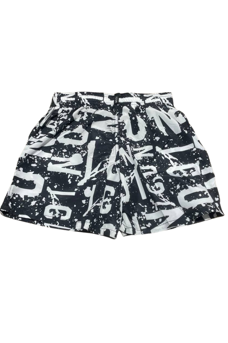 Costume da bagno da ragazzo modello boxer con multi logo lettering a contrasto e schizzi IBCS001174