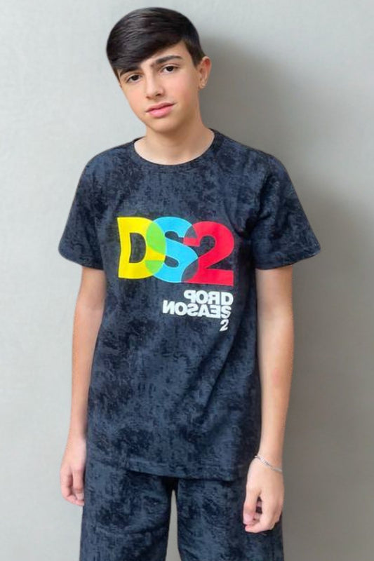 T-shirt da ragazzo in cotone con stampa effetto vintage SS26K02