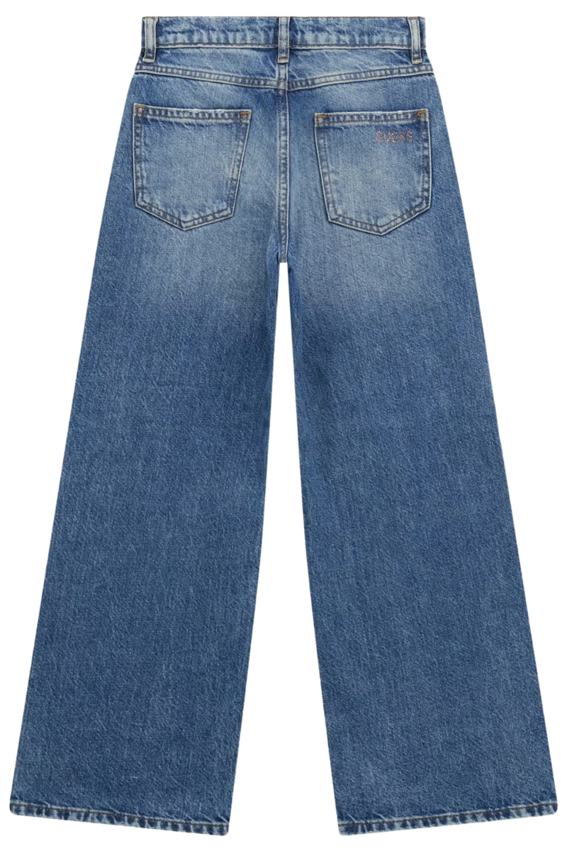 Jeans da ragazza modello palazzo a cinque tasche con abrasioni sul davanti J5RA00D45E0