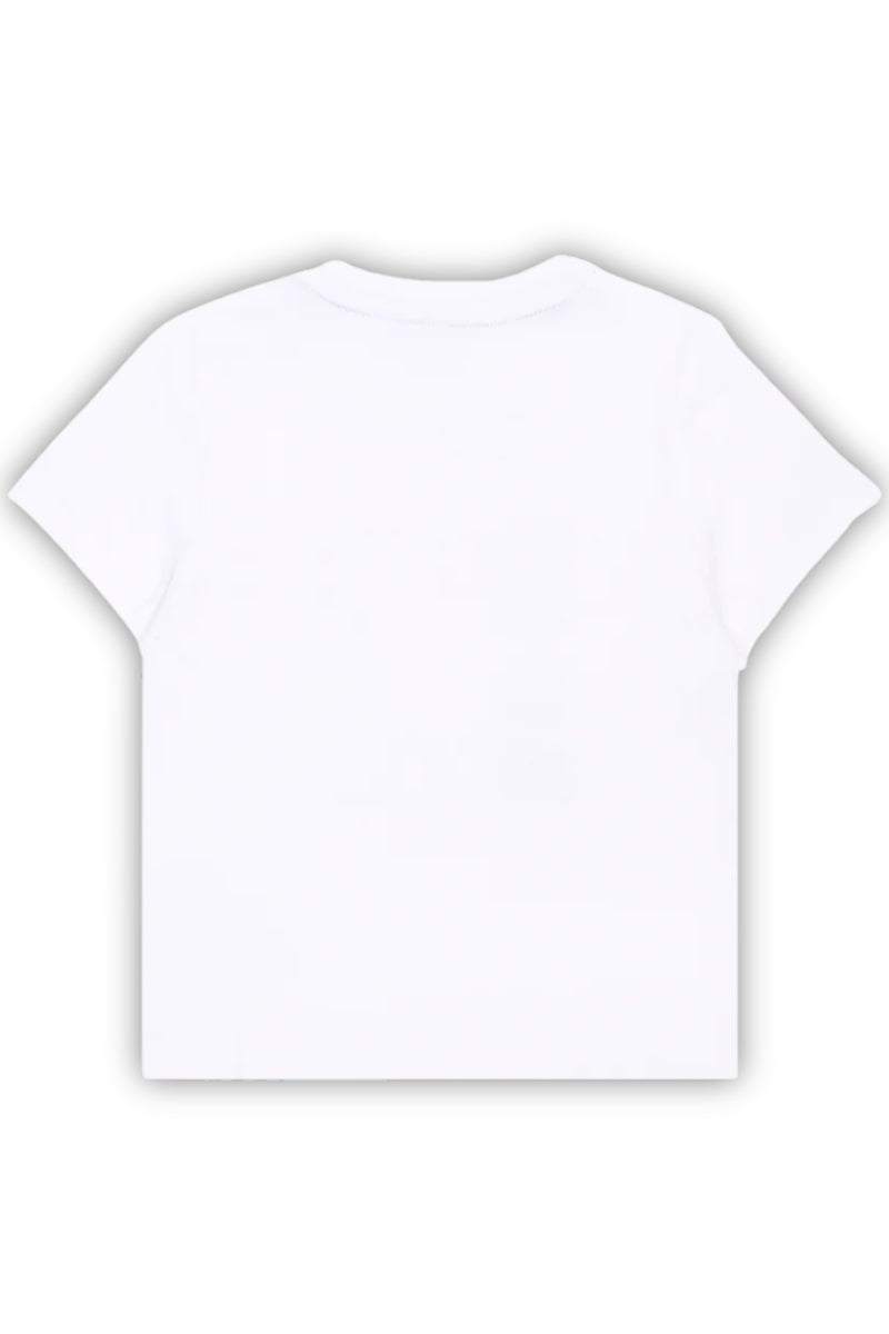 T-shirt da neonato e bambino in cotone con stampa multi logo sul davanti J52882/10P