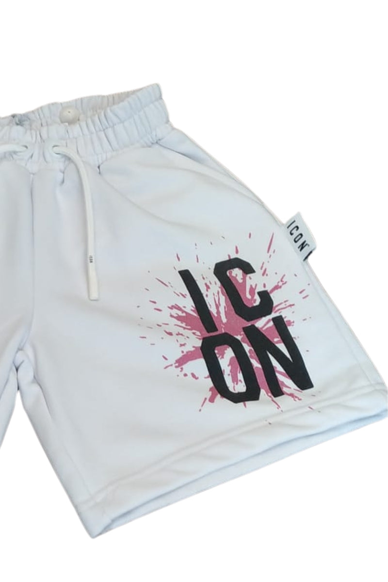 Bermuda da ragazza in cotone con stampa logo e schizzo a contrasto colore a sinistra IGSH001142