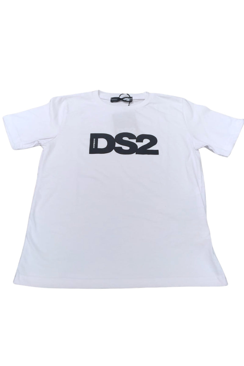 T-shirt da ragazzo in cotone con logo monogram stampato sul davanti a contrasto colore SS26K61