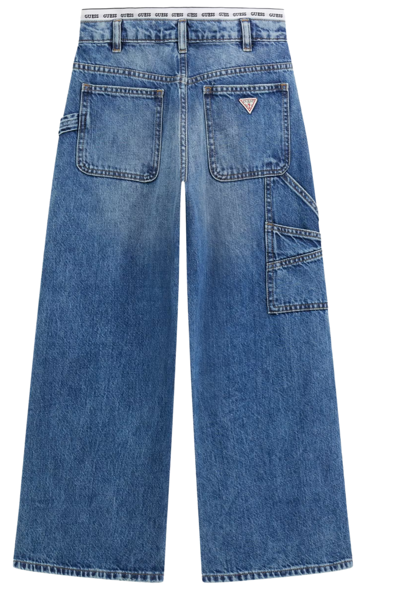 Jeans da ragazza in cotone con vestibilità palazzo ed elastico logato sul girovita J5RA12D45E0