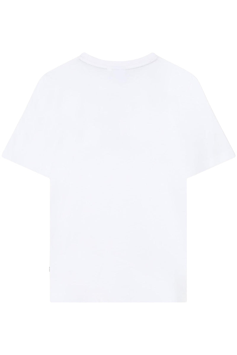 T-shirt da ragazzo in cotone con stampa block a contrasto sul davanti  J52979/10P