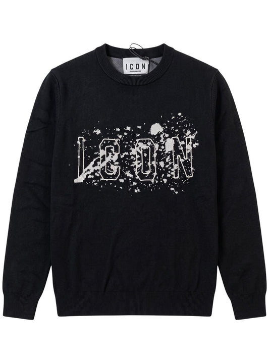 Maglione da ragazzo con maxi logo lettering ricamato a contrasto colore sul davanti con schizzi IBSM001352