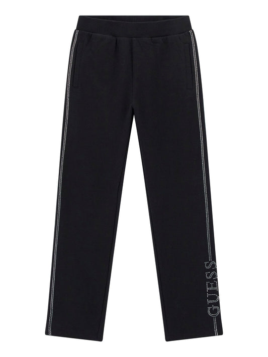 Pantaloni tuta da ragazza in puro cotone con logo lettering e strass laterale J5YQ12KA6R4