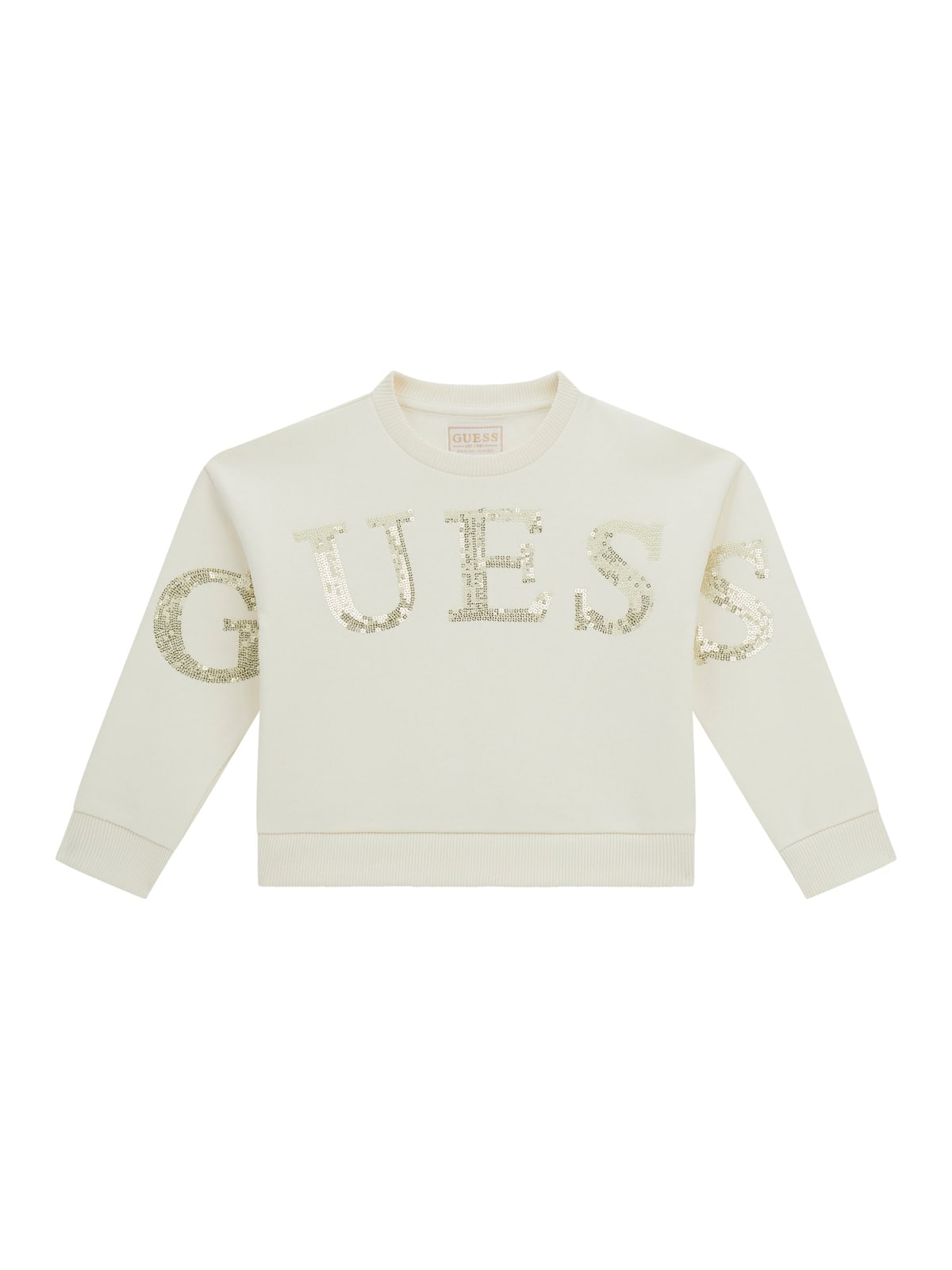 Felpa girocollo da bambina con maxi logo lettering con paillettes K5YQ09KAV34