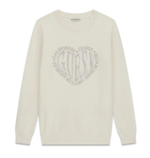 Maglione da ragazza in misto viscosa con cuore e maxi logo lettering frontale J5YR06Z2NQ2