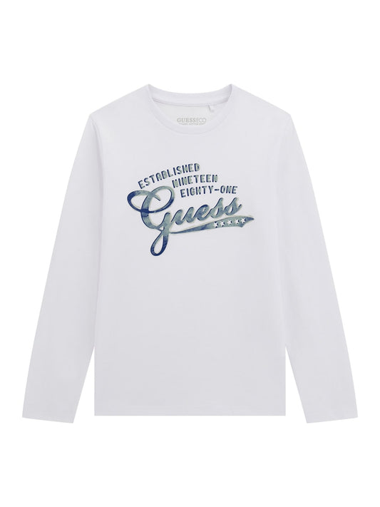 Maglia da ragazzo in cotone con stampa logo lettering L5YI14K8HM4