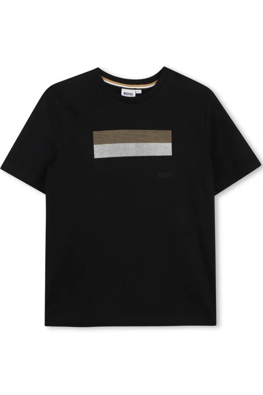 T-shirt da ragazzo in cotone con stampa block a contrasto colore  J52979/09B