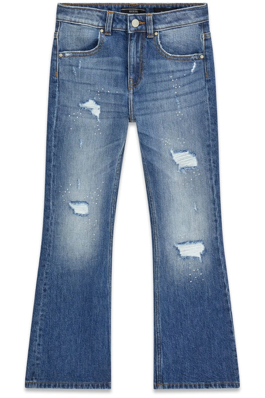 Jeans da ragazza modello a zampa con strappi frontali J6RA09D5FM0
