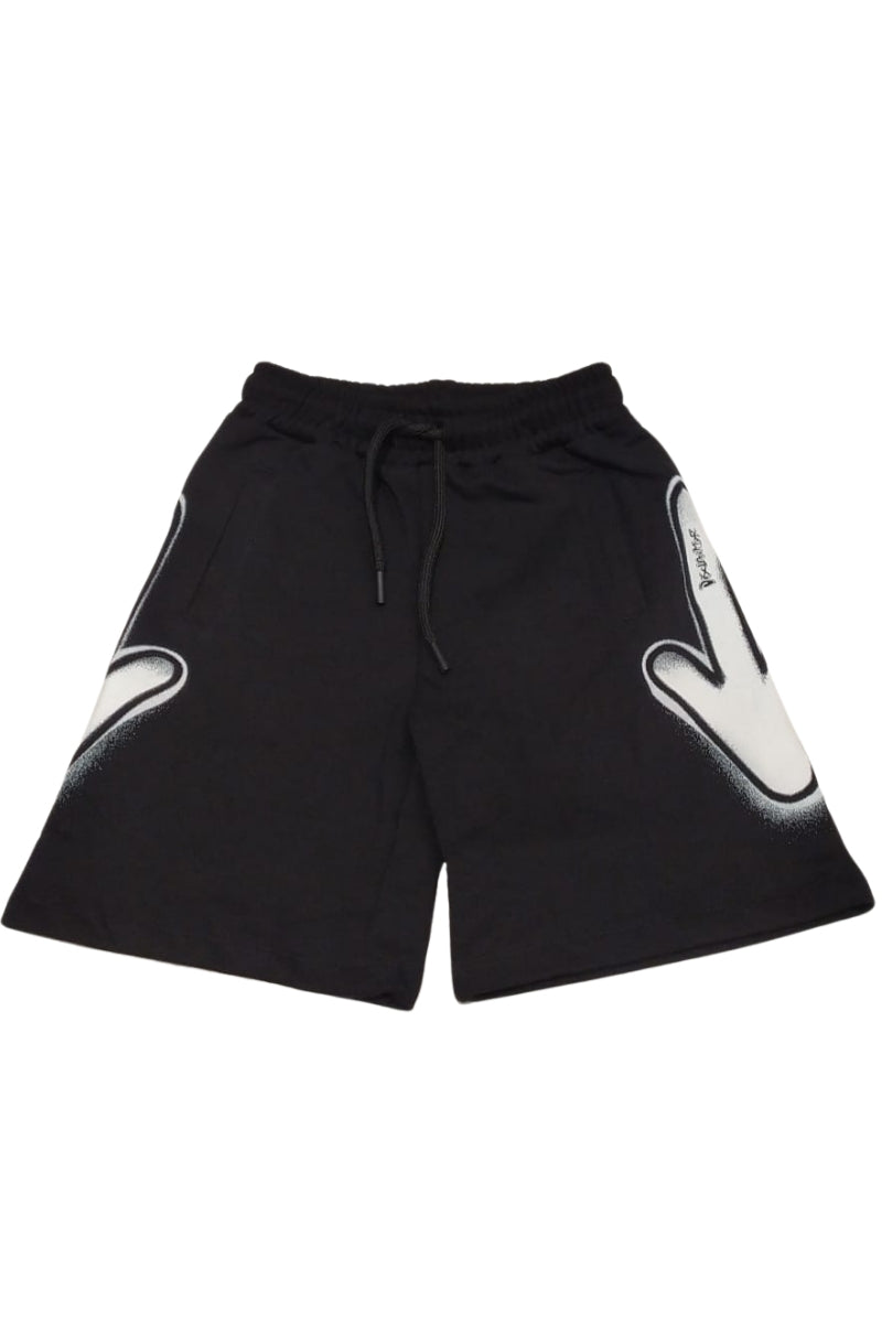 Bermuda da ragazzo in cotone con maxi grafica frecce laterali  con logo effetto vernice spray 26EDK58801