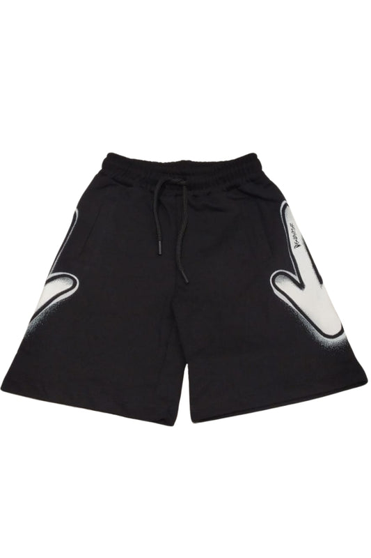 Bermuda da ragazzo in cotone con maxi grafica frecce laterali  con logo effetto vernice spray 26EDK58801