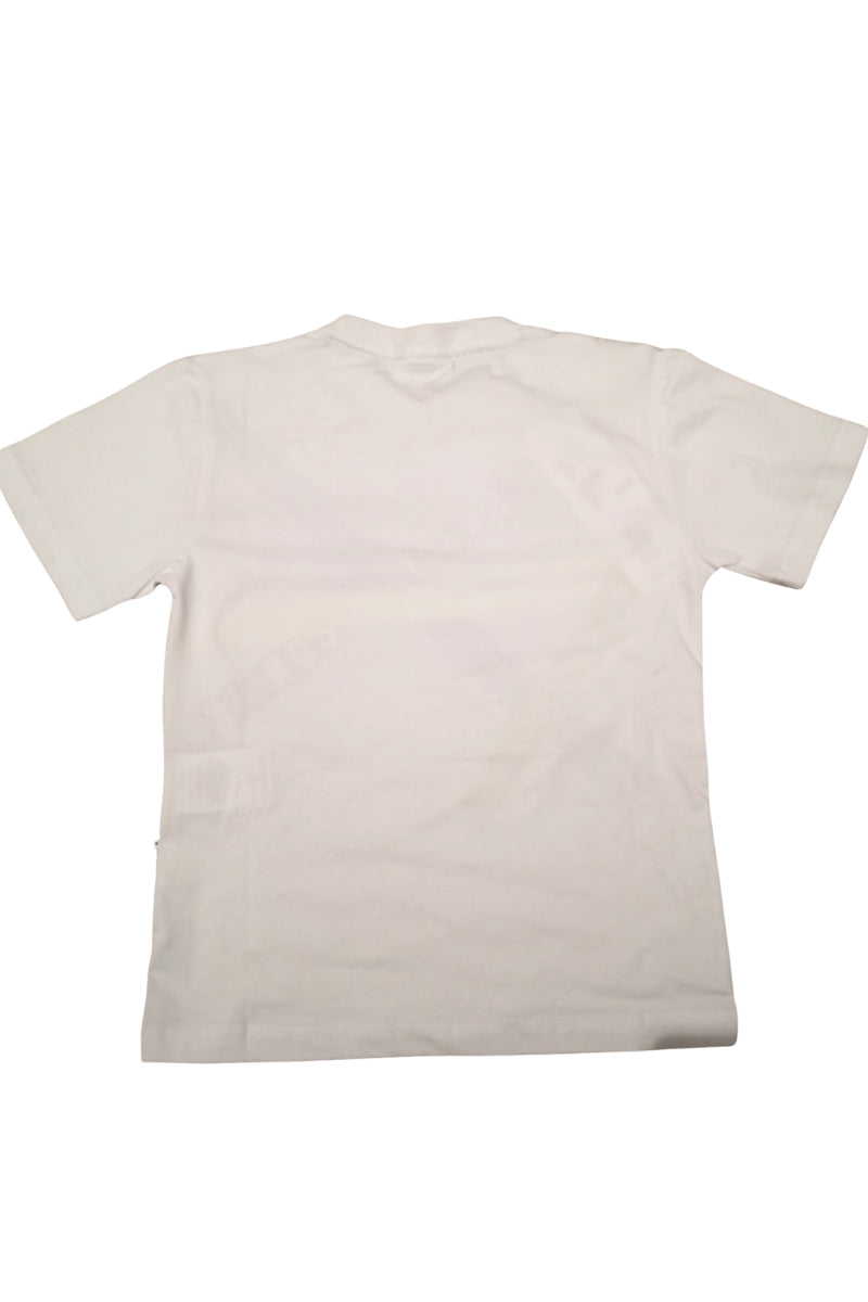 T-shirt da ragazzo con stampa bande multi color e multi logo lettering a incrocio IBKS001115