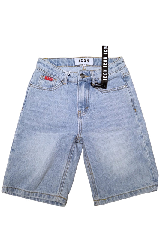 Bermuda da ragazzo in denim con maxi logo lettering a contrasto sul retro IBDS001044
