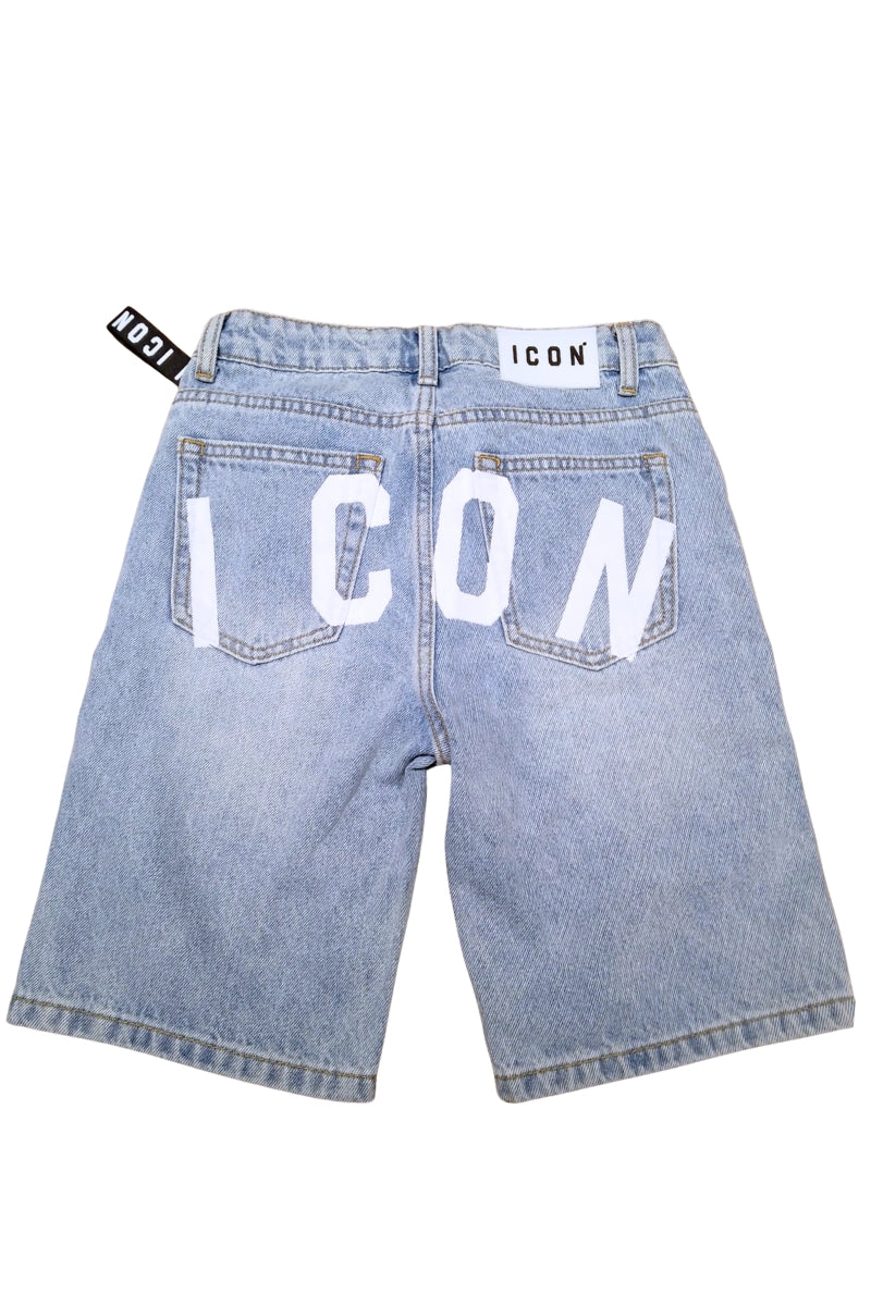 Bermuda da ragazzo in denim con maxi logo lettering a contrasto sul retro IBDS001044