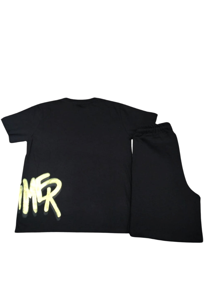 Completo da ragazzo due pezzi t-shirt e bermuda con stampa laterale con maxi logo lettering effetto vernice spray 26EDK58883