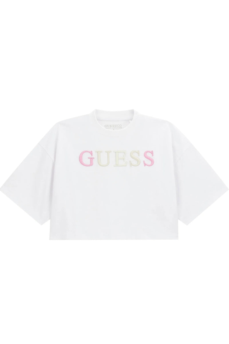 T-shirt da ragazza cropped con logo lettering ricamato sul davanti J6RI11KCNQ4